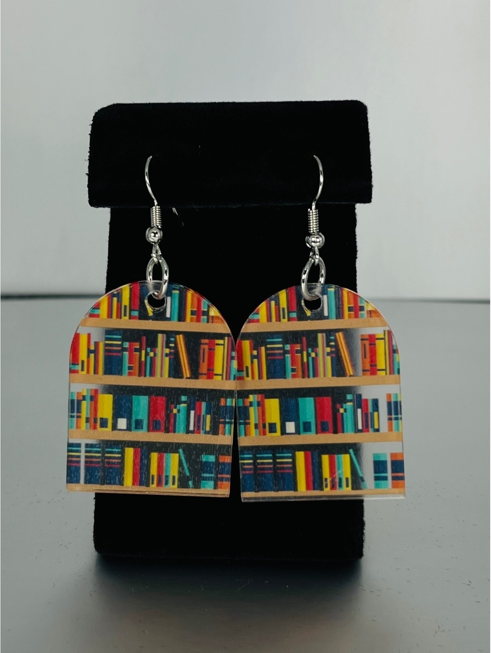 Bookshelf Print Rectangle Dangle Earrings